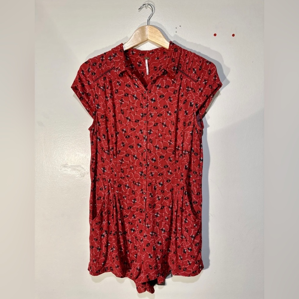 Free People Debby Dot Romper Medium Red Floral Boho